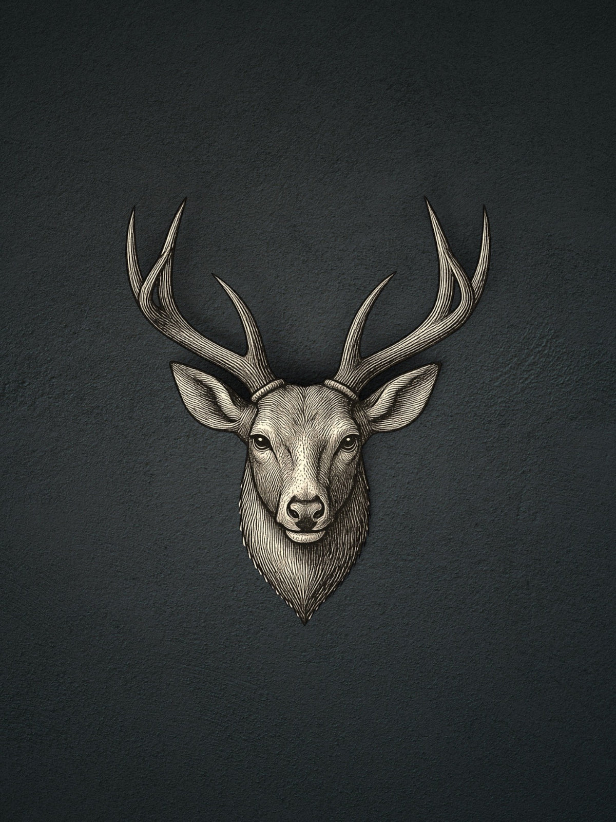 Fox and Form original hand-drawn etched illustration of a stag in brown, black, and white etched colors — the signature artwork for The Stag Collection